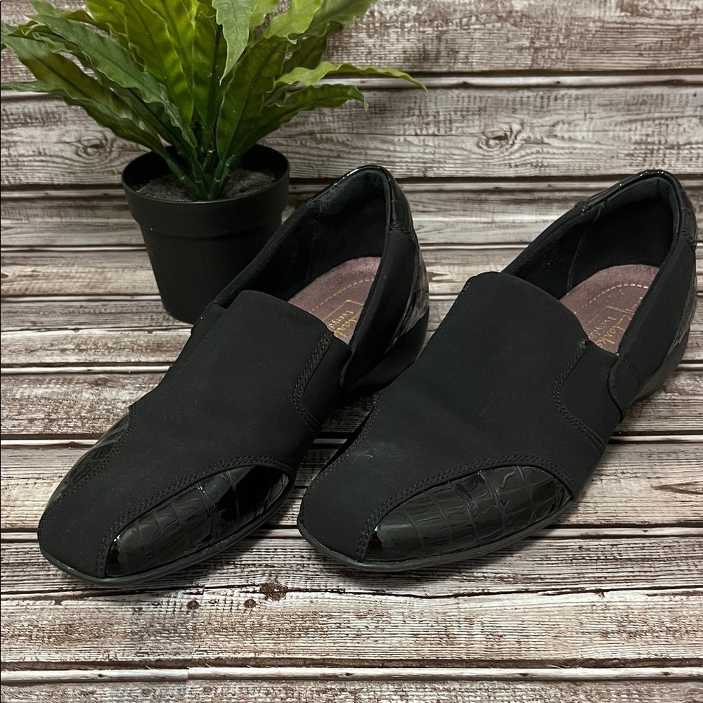 Clarks Black Gael Beam Nylon and Patent Leather Slip-On Shoes Size 7 - Picture 3 of 9